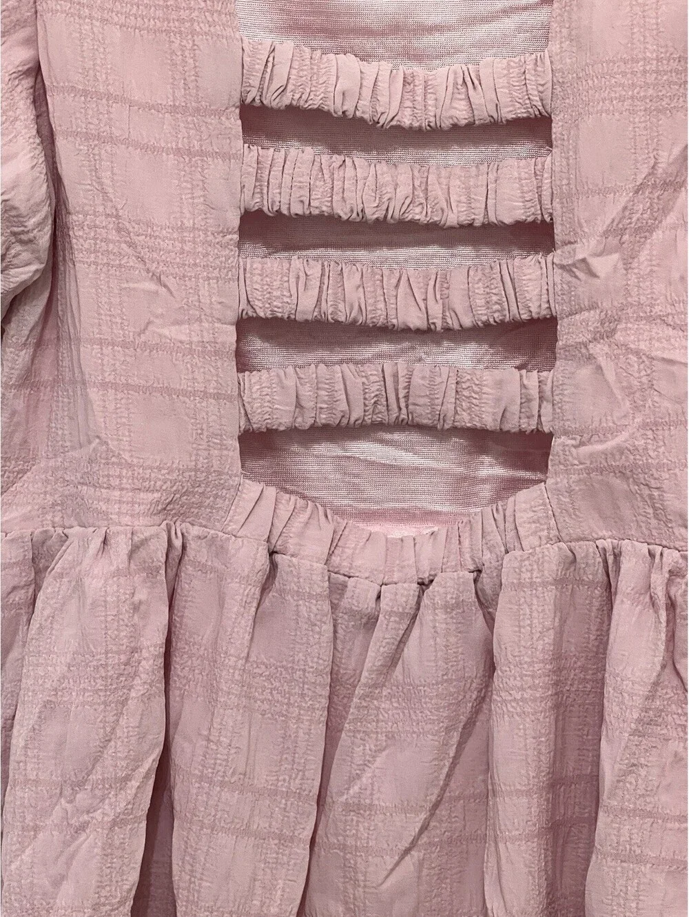 New Arshiner Girls Size 8 Pink Puff Sleeve Dress Smocked Back Plaid Ruffle